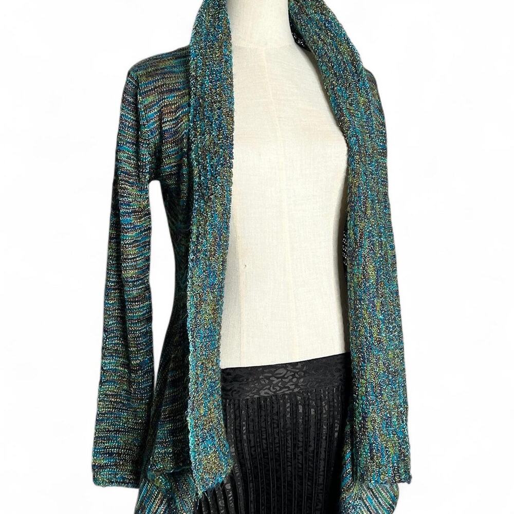 Blue Green Brown Knit Cardigan Asymmetrical Front Y2K Style